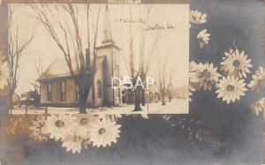 Iowa Ia Postcard Real Photo RPPC 1907 DEXTER U.P Church Building Fancy Border