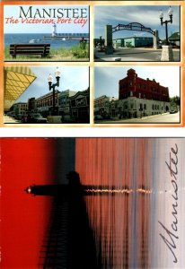 2~4X6 Postcards Manistee MI Michigan STREET SCENES/Snyder's~LIGHT HOUSE/Red Sky