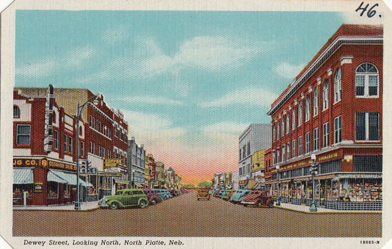 Postcard Dewey Street Looking North North Platte Nebraska NE