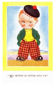 Vera Paterson Boy in Plaid Pants Scottish Tam Never Give Up 1222 Postcard S12