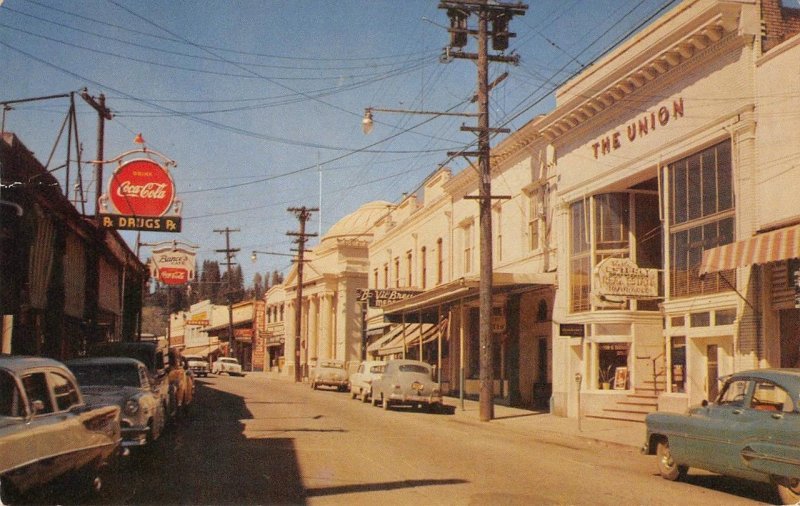 Mill Street Scene GRASS VALLEY, CA Coca-Cola Drug Store 1961 Vintage Postcard