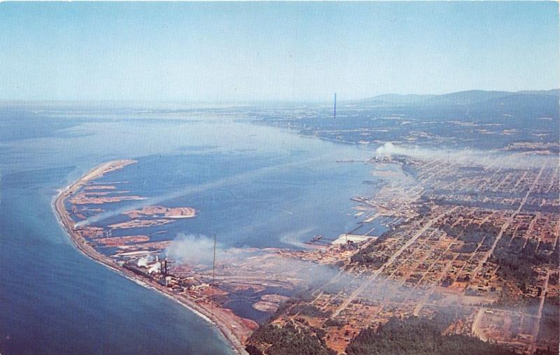 PORT ANGELES WASHINGTON AERIAL VIEW POSTCARD 1960s