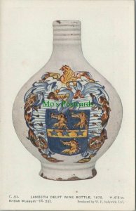 British Museum Postcard - Pottery - Lambeth Delft Wine Bottle, 1672 -RS27872