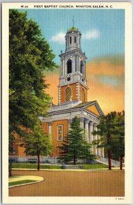 First Baptist Church Winston-Salem North Carolina Trees Grounds Parish Postcard