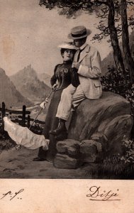 Romantic Couple Outside Vintage Postcard 09.90