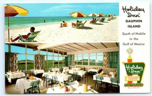 DAUPHIN ISLAND, AL Alabama  ~ HOLIDAY INN & BEACH   c1960s Roadside Postcard