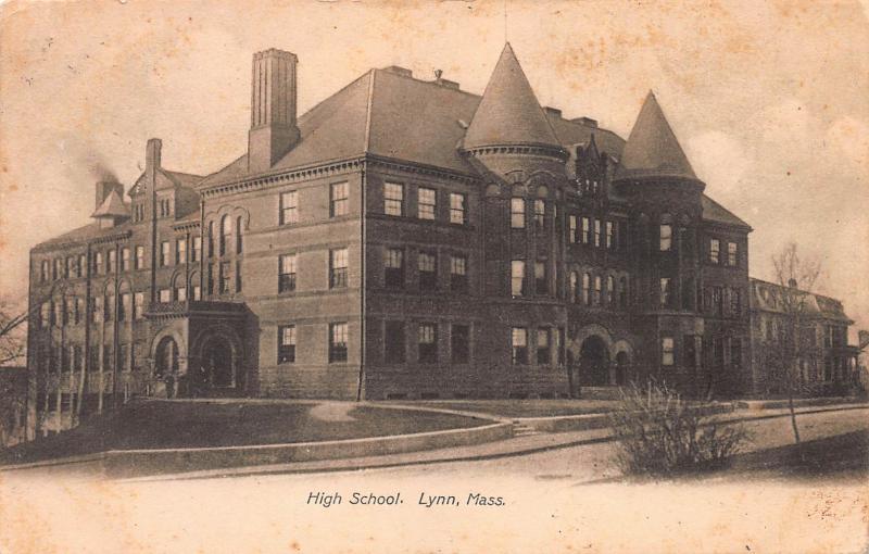 High School, Lynn, Massachusetts, early Postcard, Used in 1907