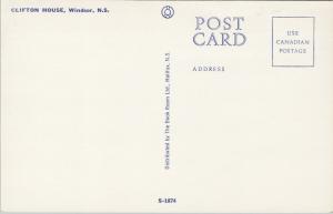 Clifton House Windsor NS Nova Scotia UNUSED Postcard D90