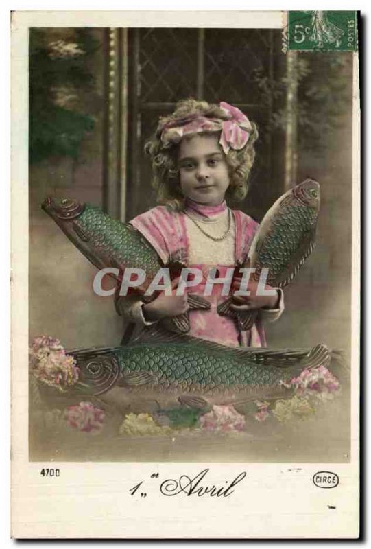 Old Postcard Fantasy Easter Fish Child