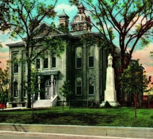 Greenville Illinois IL Bond County Court House Civil War Monument Linen Postcard