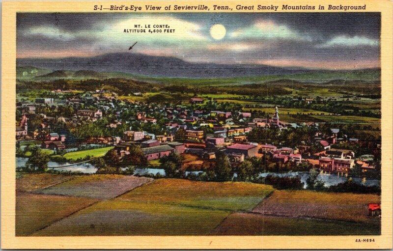 Birds Eye View Sevierville TN Tennessee Great Smoky Mountains Linen Postcard VTG