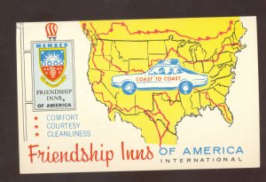 GALLUP NEW MEXICO ROUTE 66 FRIENDSHIP INN U.S. MAP VINTAGE ADVERTISING POSTCARD