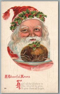CHEERFUL CHRISTMAS NEW YEAR EMBOSSED ANTIQUE POSTCARD w/ SANTA