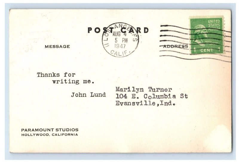 1947 John Lund Paramount Studios Promo Advertising Postcard F178