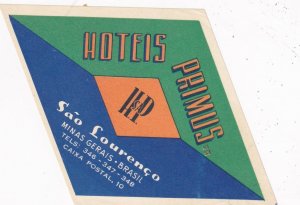 Brasil Minas Garais Sao Lourenco Hotel Primus Vintage Luggage Label sk4024