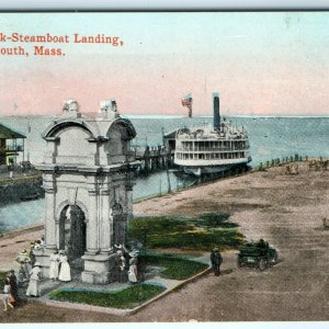 c1910s Plymouth, Mass Rock Steamboat Landing Mini 3 Litho Photo Postcard MA A52