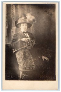 c1910's Bertha Woody Portrait Hat Feathers Huntington WV RPPC Photo Postcard