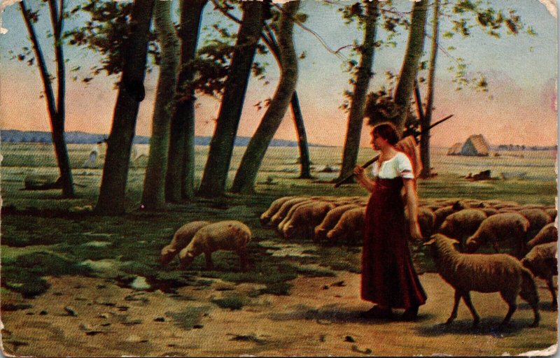 In the Country Shepherdess Sheep Lerolle Louvre Paris Postcard