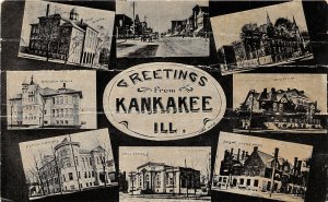 F56/ Kankakee Illinois Postcard c1910 8View School Hospital Opera House