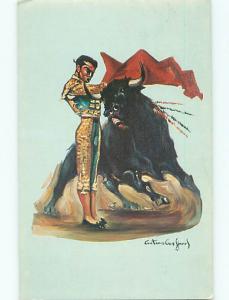 Matador Bull Fight Red Cape Swords Juarez Chih Ayudado Alto  Postcard # 6698