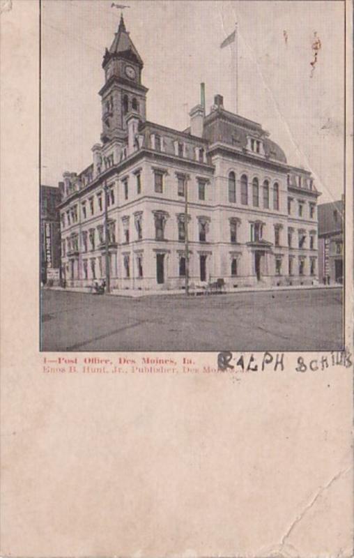 Iowa Des Moines Post Office 1908