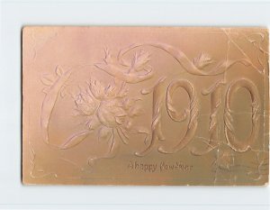 Postcard A Happy New Year with Flowers Embossed Art Print