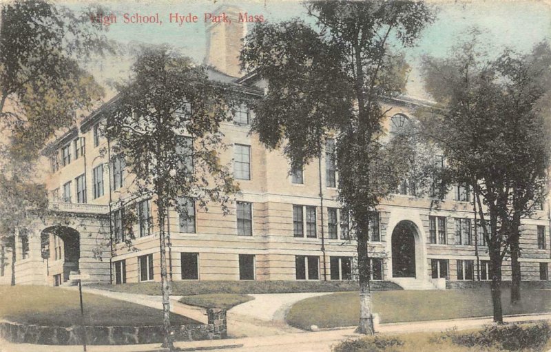 High School, Hyde Park, MA 1911 Hand-Colored Vintage Postcard