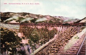 Alaska Cantalever Train Bridge WP & Y Route Unused Lowman Hanford Postcard F69