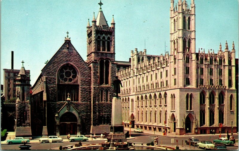 Vtg Postcard Syracuse New York NY - Columbus Circle Cathedral Statue UNP