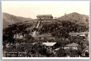 Hollywood California 1940s RPPC Real Photo Postcard Japanese Gardens Hilltop