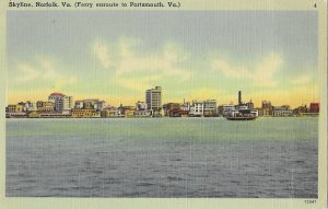 Skyline of Norfolk Virginia with Ferry en Route to Portsmouth