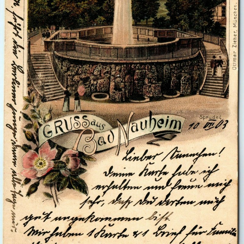 1903 Gruss aus Bad Nauheim, Germany Sprudel Greetings Postcard Ottmar Zieher A29