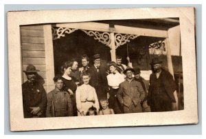 Vintage 1910's RPPC Postcard Extended Family Photo on Porch Suburban Home