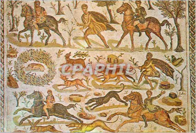 Postcard Modern Tunisia mosaic of museum of hunting hounds bard has