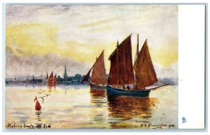 c1910 Fishing Boats Off Ride Isle of Wight Aquarette Tuck Art Postcard