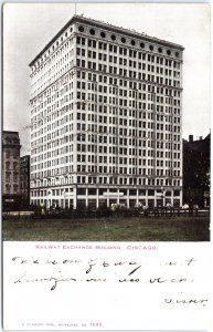 VINTAGE POSTCARD THE RAILWAY EXCHANGE BULDING AT CHICAGO (GLITTERED) c. 1905