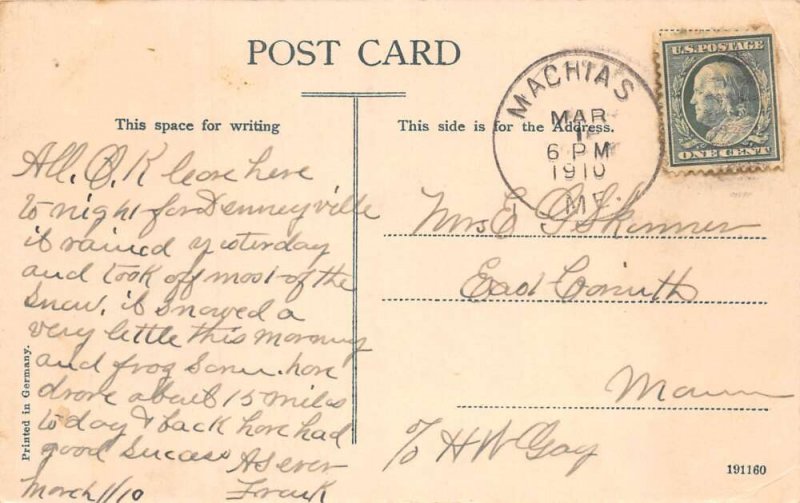 Machias Maine Main Street Horses Drinking Water from Well Postcard AA100554