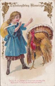 Thanksgiving Turkey With Young Girl 1914