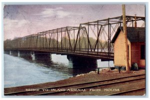 1910 Truss Bridge To Island Arsenal River Lake View Moline Illinois IL Postcard