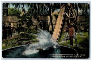 c1910 Alligator Splashing Water Alligator Farm Jacksonville FL Vintage Postcard