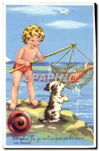 Old Postcard Fantasy Humor Child Beach Dog