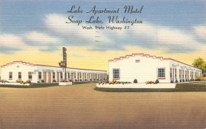 Lake Apartment Motel State HIghway 7 Soap Lake Washington 1952 linen postcard