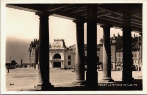 Switzerland Vevey Grenette et Casino Vintage RPPC C033