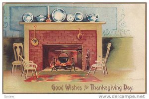 Clapsaddle, Good Wishes for Thanksgiving Day, Black pot over roaring fire of ...