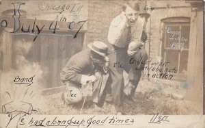 J83/ University of Chicago Illinois RPPC Postcard c1910 July 4th Hand-Drawn 30