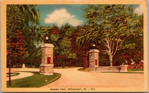 Vtg Williamsport Pennsylvania PA Brandon Park 1930s Linen Postcard