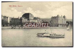 Postcard Old Theater Zurich Boat