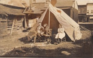 J58/ Interesting RPPC Postcard c1910 People Tent Camping Pet Dogs 5