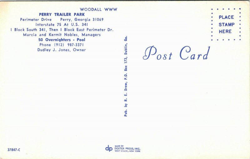 Postcard GA Perry Perry Trailer Park Highway 75 1970s J2