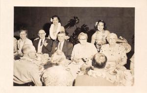 E37/ Hawaii Real Photo RPPC Postcard c1950s Dinner Native Woman Leis